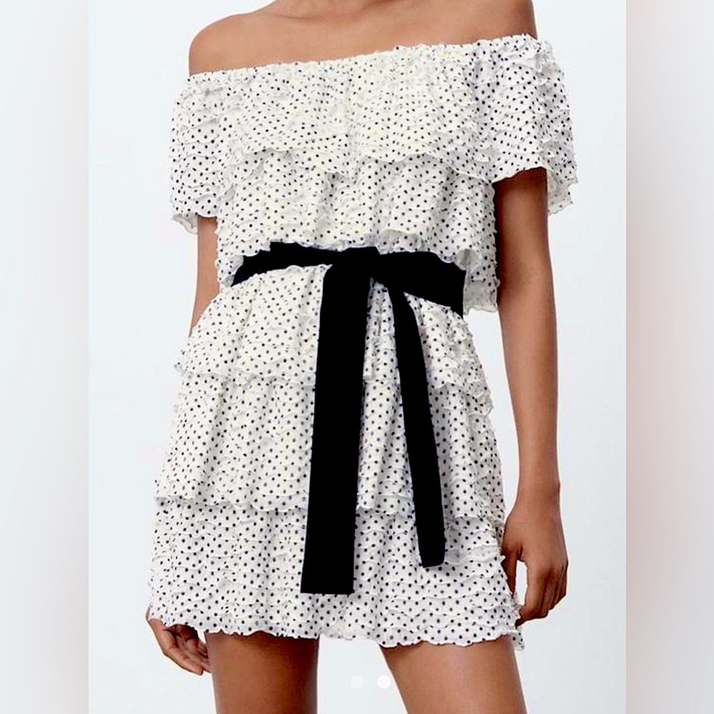 ZARA | OFF THE SHOULDER | POLKA DOT | BELTED DRESS